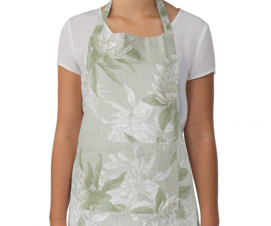 Set 2 Pandora White Protea Apron + Oven Glove