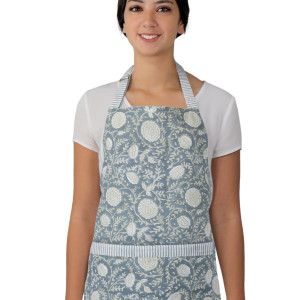Samara Denim Blue Floral Apron, presented as a standalone item for straightforward product identification