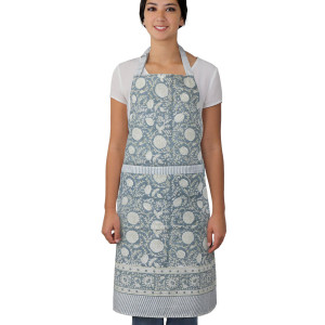 Samara Denim Blue Floral Apron, shown as a standalone product for clear identification