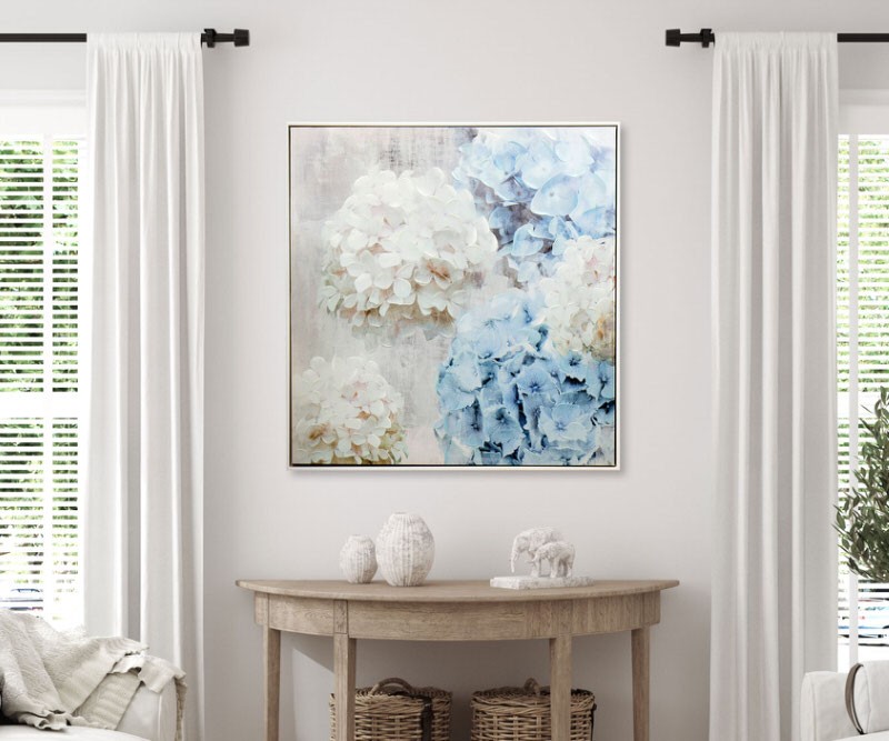 Daydream II Blue Hydrangeas Framed Canvas Painting