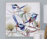 Blue Fairy Wren Framed Canvas Painting