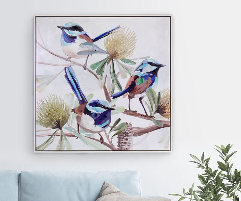 Blue Fairy Wren Framed Canvas Painting