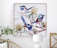 Blue Fairy Wren Framed Canvas Painting