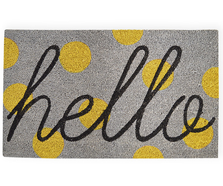 Hello Yellow Spot Doormat Vinyl Backed