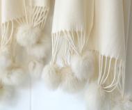 Ascot Cashmere Scarf Pom Pom - Ivory