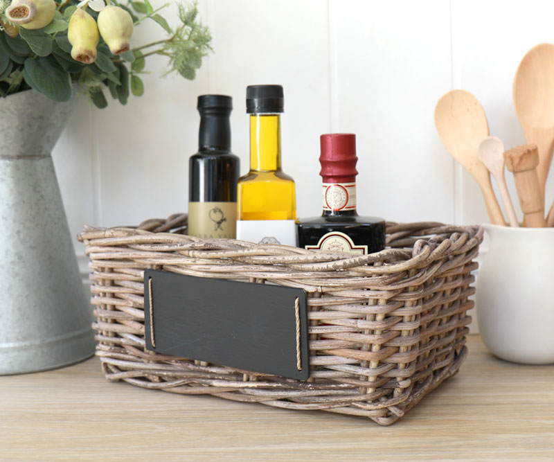 Set 3 Cane Baskets with Blackboard Antique Grey