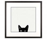 'Curiosity' Black Cat Art Print Framed