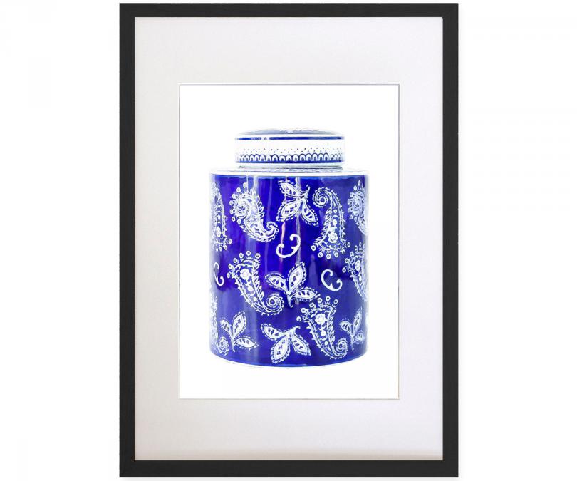 A2 Ginger Jar Print - Monaco Blue & White Framed Print