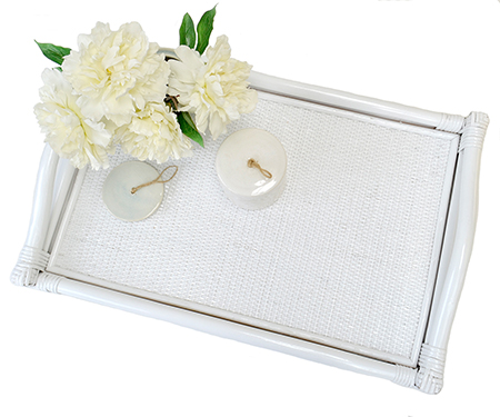 Raffles White Rattan Tray Large