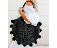 Sea Gypsy Pom Pom Tote Bag - Black