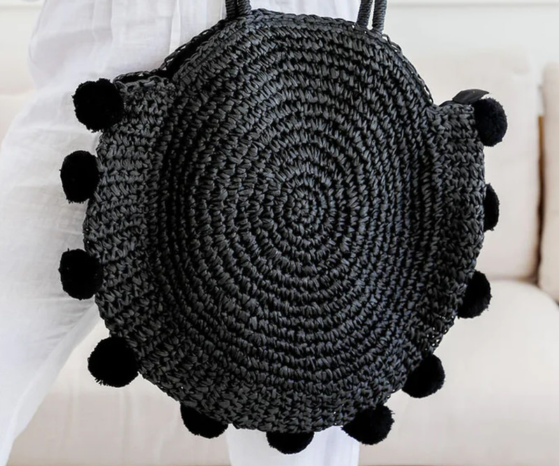 Sea Gypsy Pom Pom Tote Bag - Black