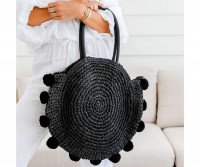 Sea Gypsy Pom Pom Tote Bag - Black