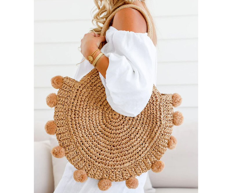 Sea Gypsy Pom Pom Tote Bag - Tan