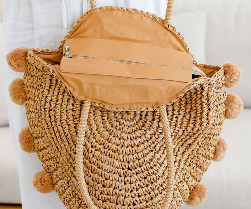 Sea Gypsy Pom Pom Tote Bag - Tan