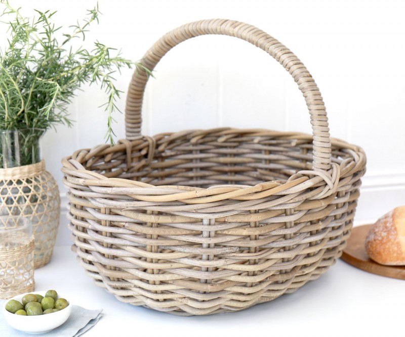 French Baker Basket - Picnic Basket Grey Cane