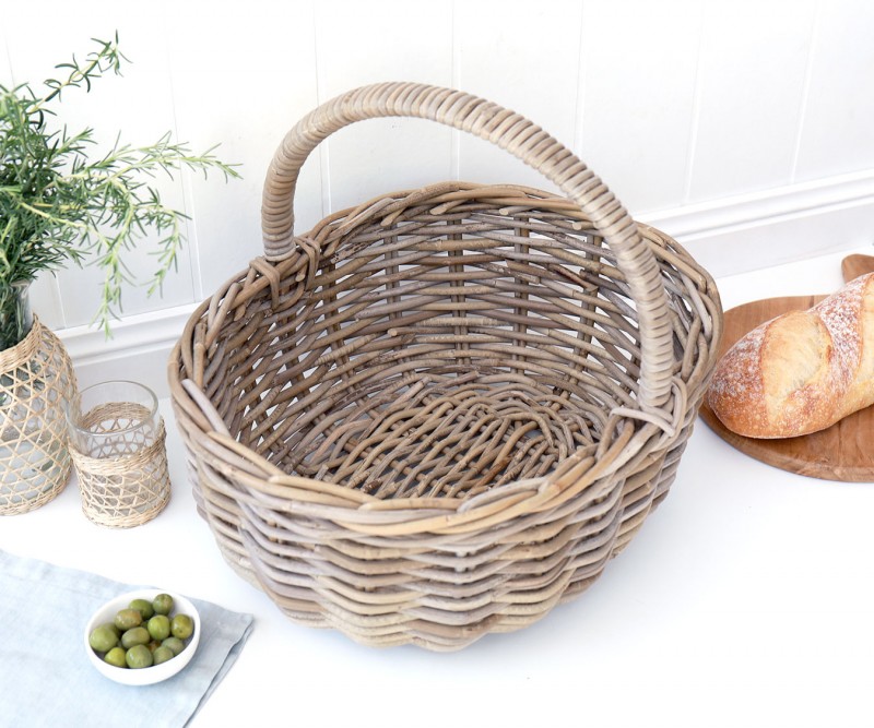 French Baker Basket - Picnic Basket Grey Cane