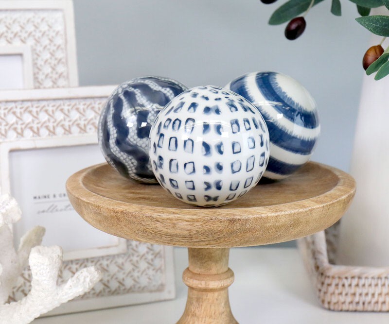 Set 3 Palm Island Blue Ceramic Balls 7.5cm