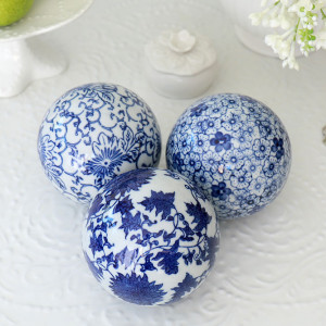 Chrysanthemum Set 3 Blue & White Ceramic Balls, highlighting the product's distinctive form and defining design