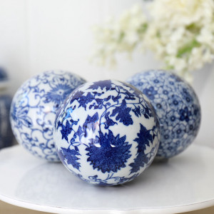 Chrysanthemum Set 3 Blue & White Ceramic Balls, shown as a standalone product for clear identification