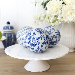 Blossom Set 3 Blue & White Ceramic Balls, highlighting the product's distinctive form and defining design