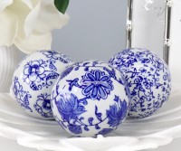 Peony Set 3 Blue & White Ceramic Balls Small