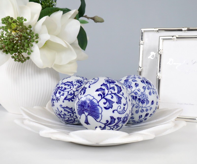 Wisteria Set 3 Blue & White Ceramic Balls Small