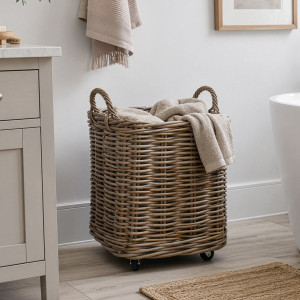 Amalfi Wheeled Square Laundry Basket - Small, designed as a versatile storage accent for an interior space