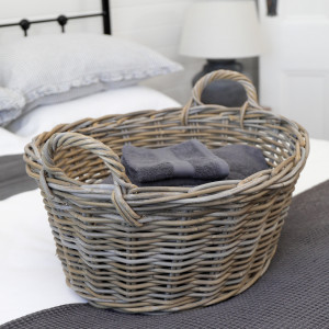 Cooper Washing Basket Antique Grey Cane, a practical basket for organising household items or creating a display