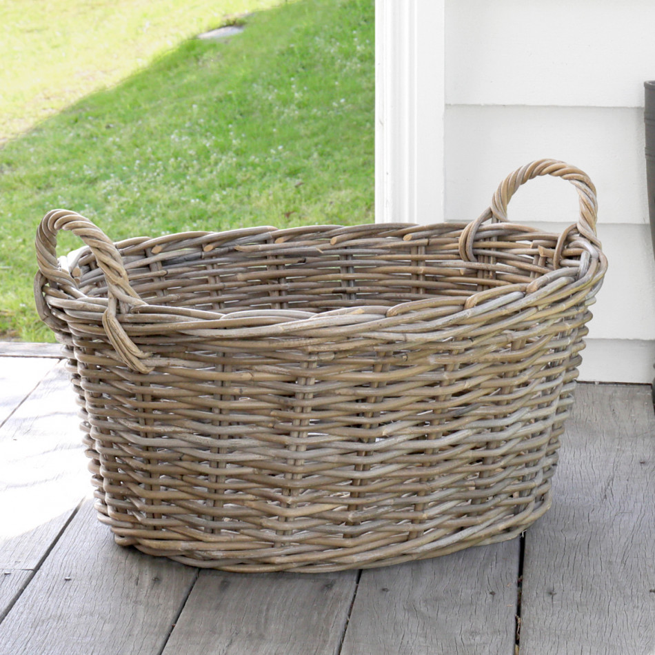 Cooper Washing Basket Antique Grey Cane, woven storage basket