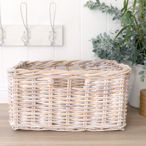 River whitewash rattan storage basket handwoven from whole cane