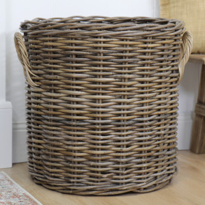 Large Trentham Round Rattan Basket, woven storage basket