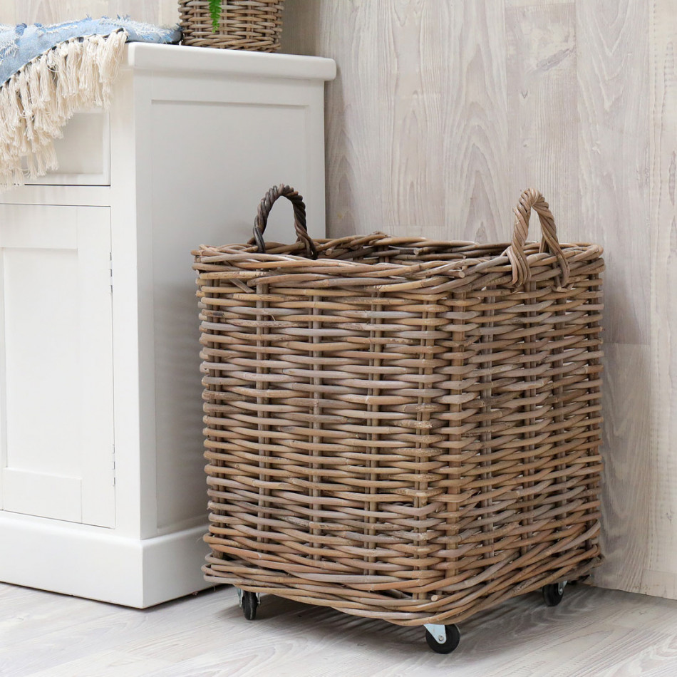 Amalfi Wheeled Square Laundry Basket - Large, designed as a versatile storage accent for an interior space