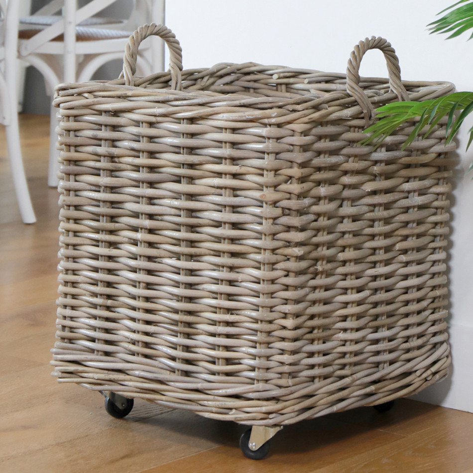 Amalfi Wheeled Square Laundry Basket - Large, woven storage basket