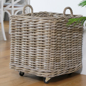 Amalfi Wheeled Square Laundry Basket - Large, woven storage basket