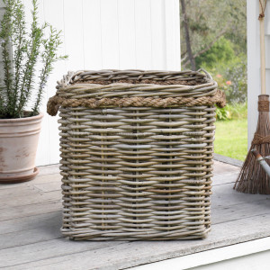 Large Flintwood Square Rattan Basket, designed as a versatile storage accent for an interior space