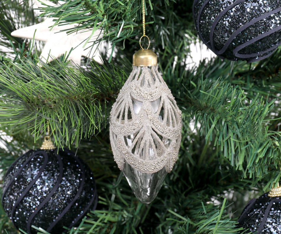 Champagne Lace Drop Christmas Bauble