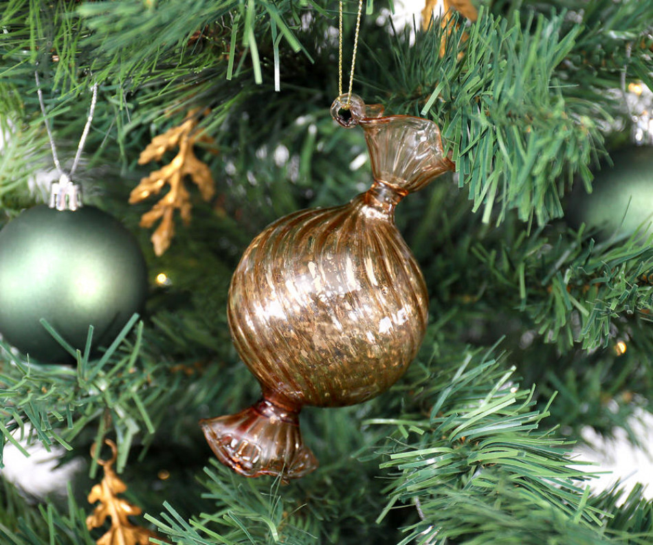 Set 3 Gold Candy Glass Tree Baubles