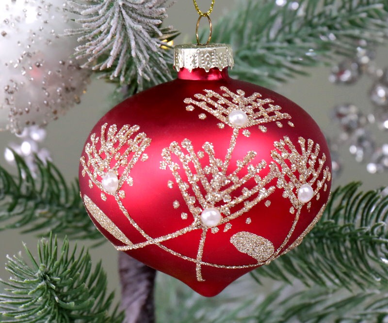 St Martins Onion Red Glass Glitter Bauble