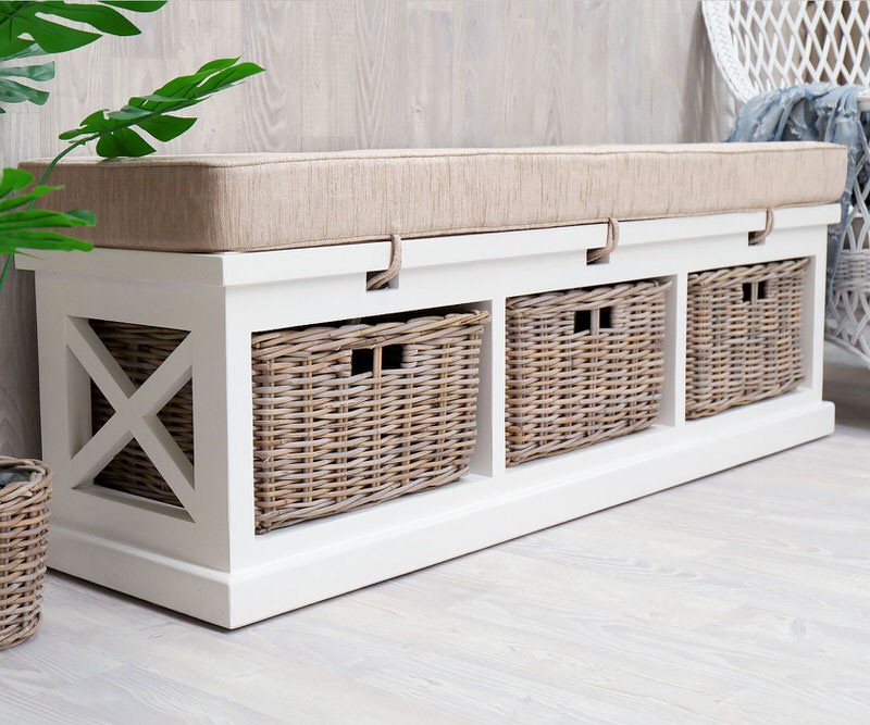Chiswick Bench Seat With Basket Drawers, Indoor Bench With Storage Baskets