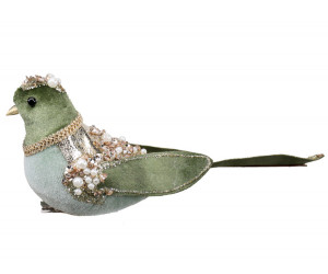 Rosalie Green Velvet Bird Christmas Decoration