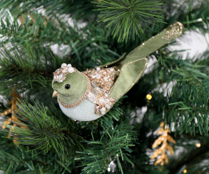 Rosalie Green Velvet Bird Christmas Decoration