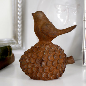 Redbridge Rusty Iron Bird on Pine Cone, decorative home accessory