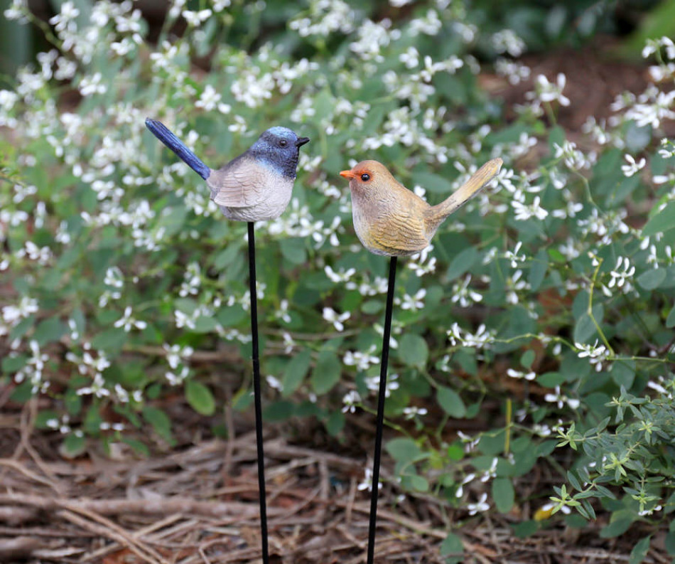 Set 2 Fairy Wren Stakes Garden Decor