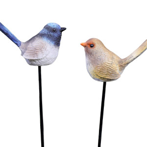 Set 2 Fairy Wren Stakes Garden Decor, designed as a standalone ornament for adding character to an interior