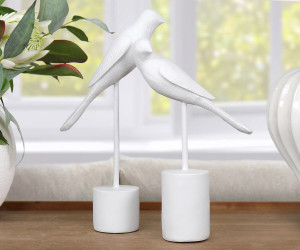 Set 2 Oberon White Birds on Stands