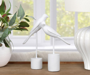Set 2 Oberon White Birds on Stands