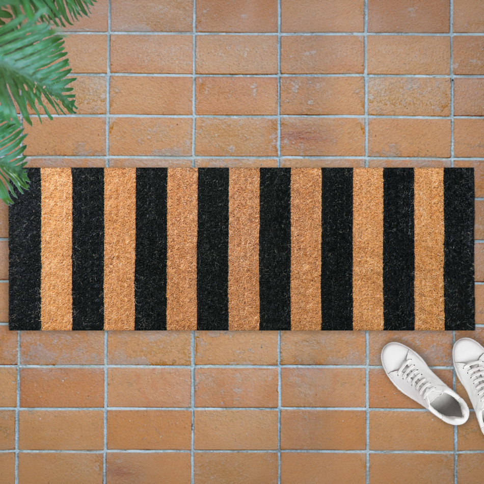 Black Stripes Long Doormat - PVC Backed, an entrance mat designed for a doorway