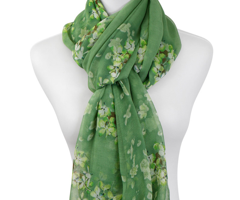 Apple Blossom Green Silk Feel Scarf