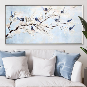 Mayfield Blue Fairy Wren Framed Canvas Painting, decorative doormat for an entryway