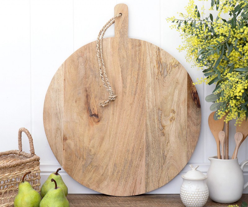 Roma Large Wooden Serving Board Round, Round Cheese Board With Handle